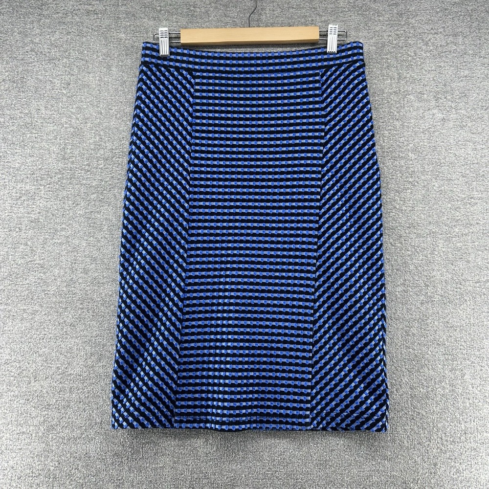 Anthropologie Textured  Blue and Black Midi Stretch Skirt M